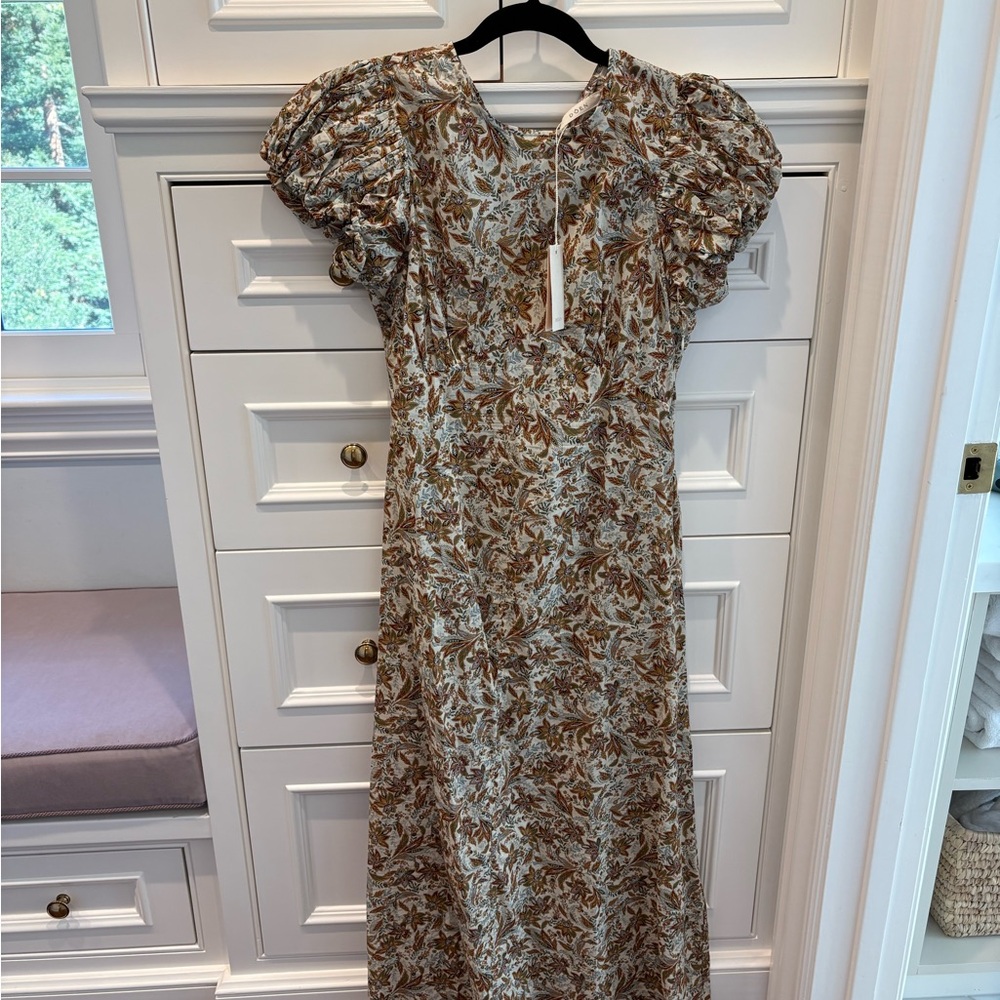 Doen Brown and Cream Floral Midi Dress